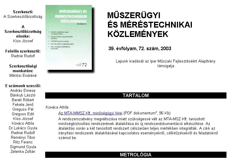 Mszergyi s Mrstechnikai Kzlemnyek