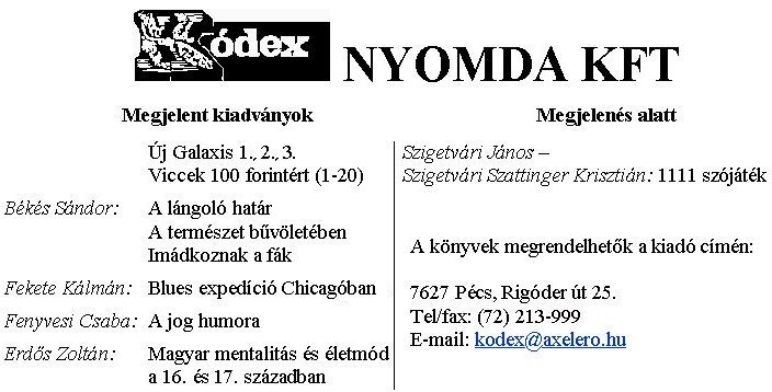 Szponzorok oldala (KDEX Nyomda Kft.) -- J GALAXIS 4. szm